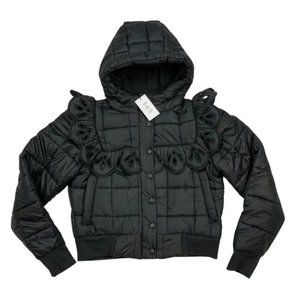 Sea New York Wren Quilted Jacket Black Ruffles Hooded Retro Dark Academia